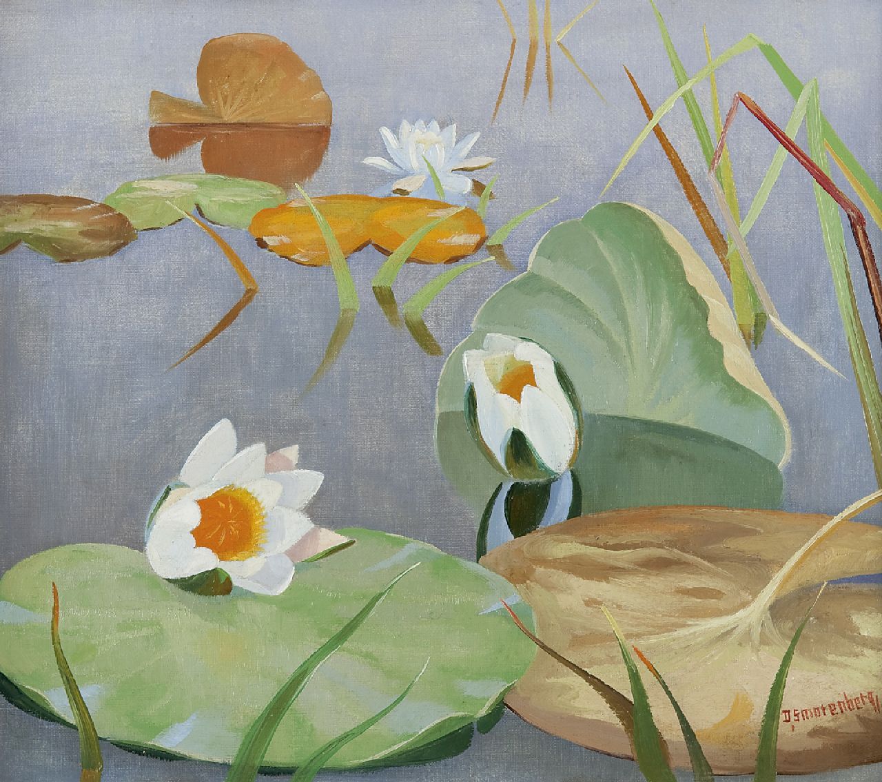 Smorenberg D.  | Dirk Smorenberg, Water lilies, oil on canvas 34.4 x 39.3 cm, signed l.r.