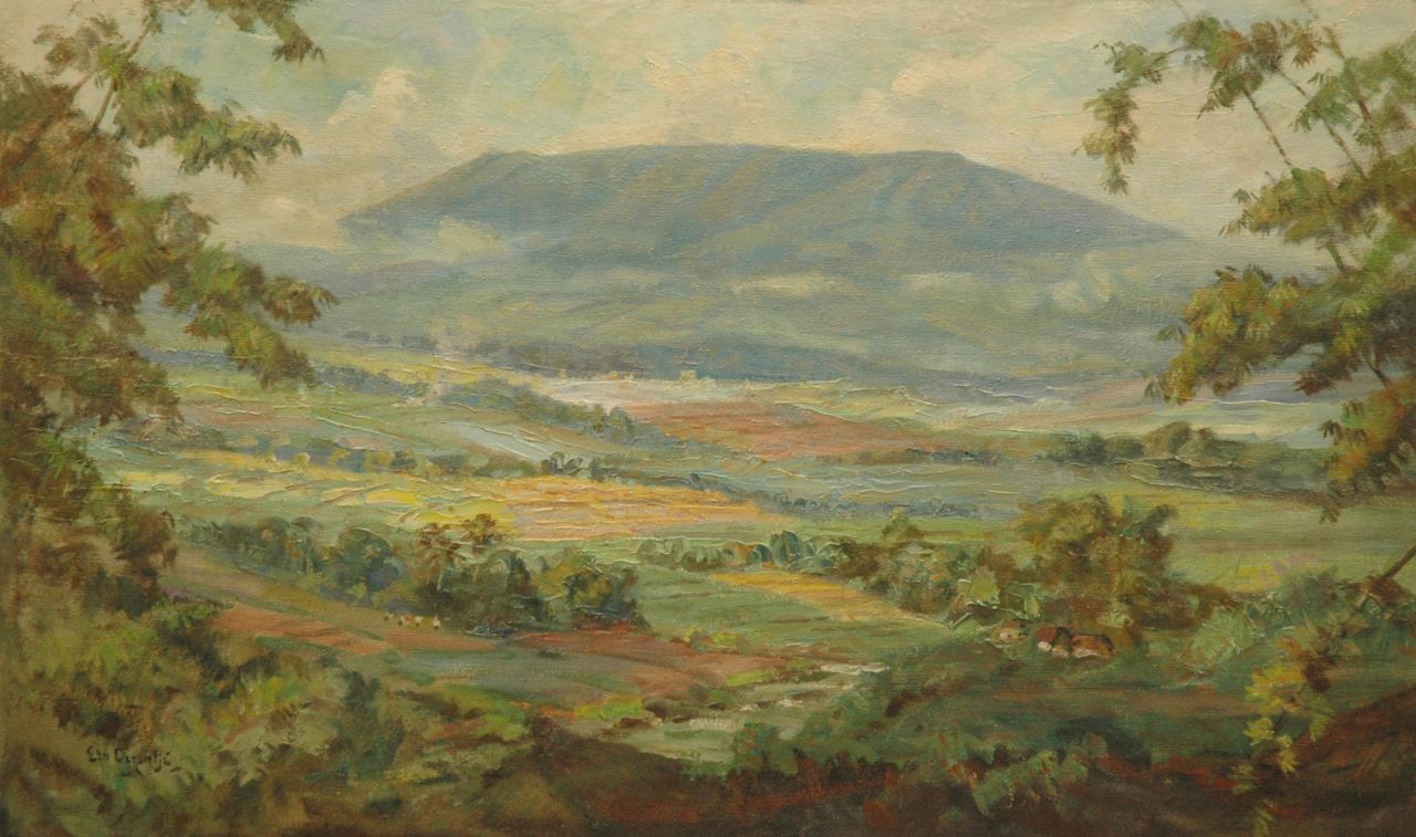 Dezentjé E.  | Ernest Dezentjé, Landscape on Java, oil on canvas laid down on panel 61.3 x 102.0 cm, signed l.l.