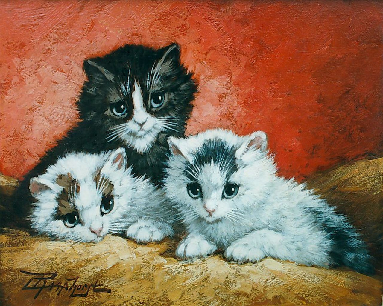 Raaphorst C.  | Cornelis Raaphorst, Three kittens, 14.9 x 18.2 cm, signed l.l.