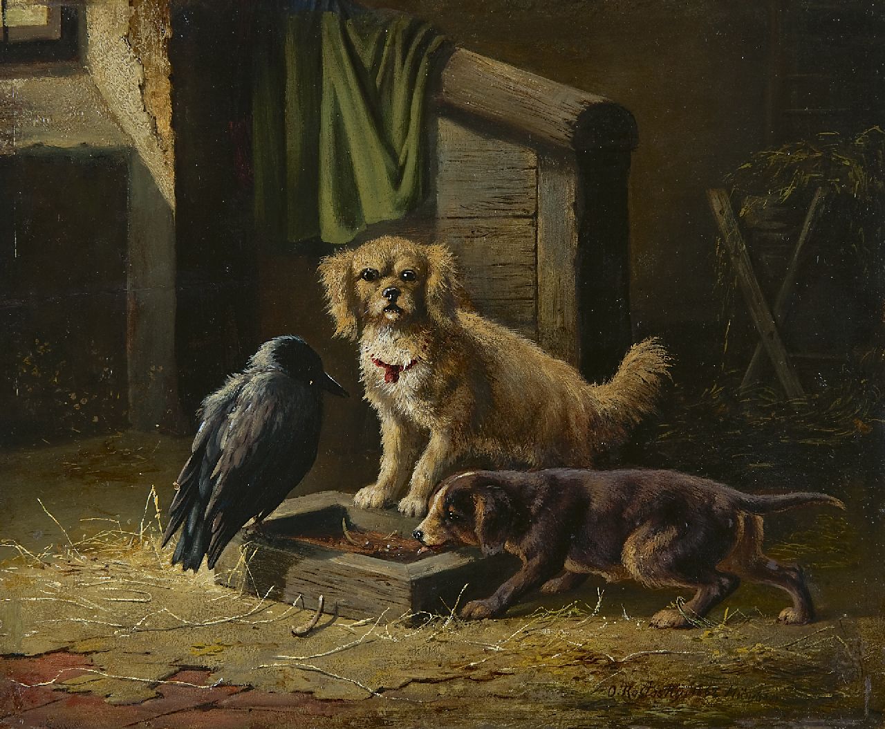 Rostosky C.O.  | Carl Oswald Rostosky, The intruder, oil on panel 28.0 x 33.9 cm, signed l.r. and dated '1862 München'