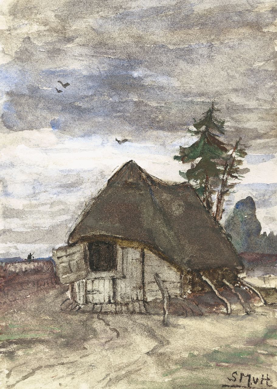 Mesdag-van Houten S.  | Sina 'Sientje' Mesdag-van Houten, Sheepfold in Drenthe, watercolour on paper 27.1 x 19.0 cm, signed l.r. with initials