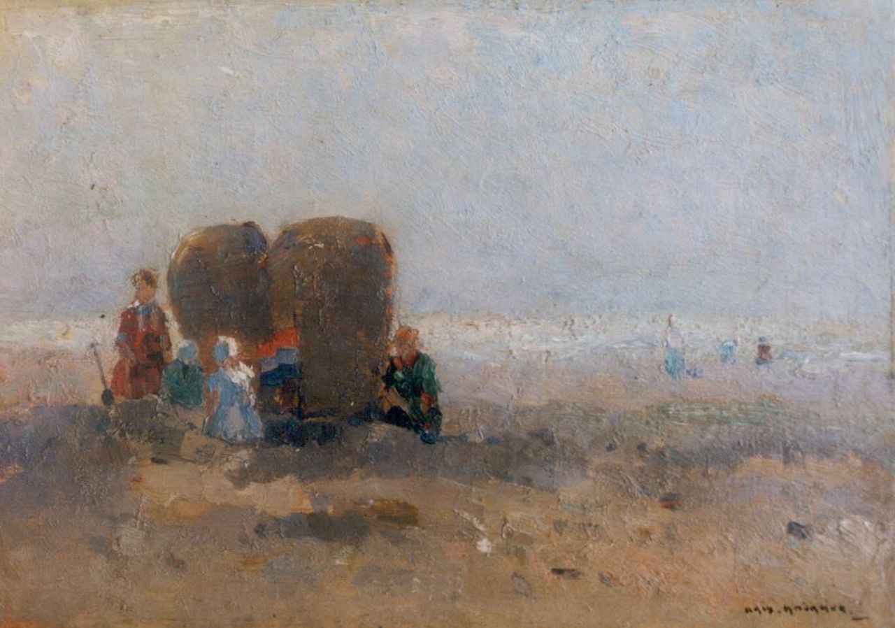 Knikker A.  | Aris Knikker, Figures on the beach, oil on painter's board 19.5 x 28.0 cm, signed l.r.