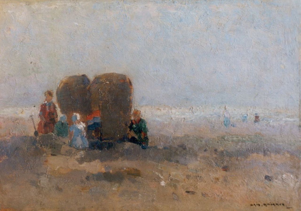 Knikker A.  | Aris Knikker, Figures on the beach, oil on painter's board 19.5 x 28.0 cm, signed l.r.