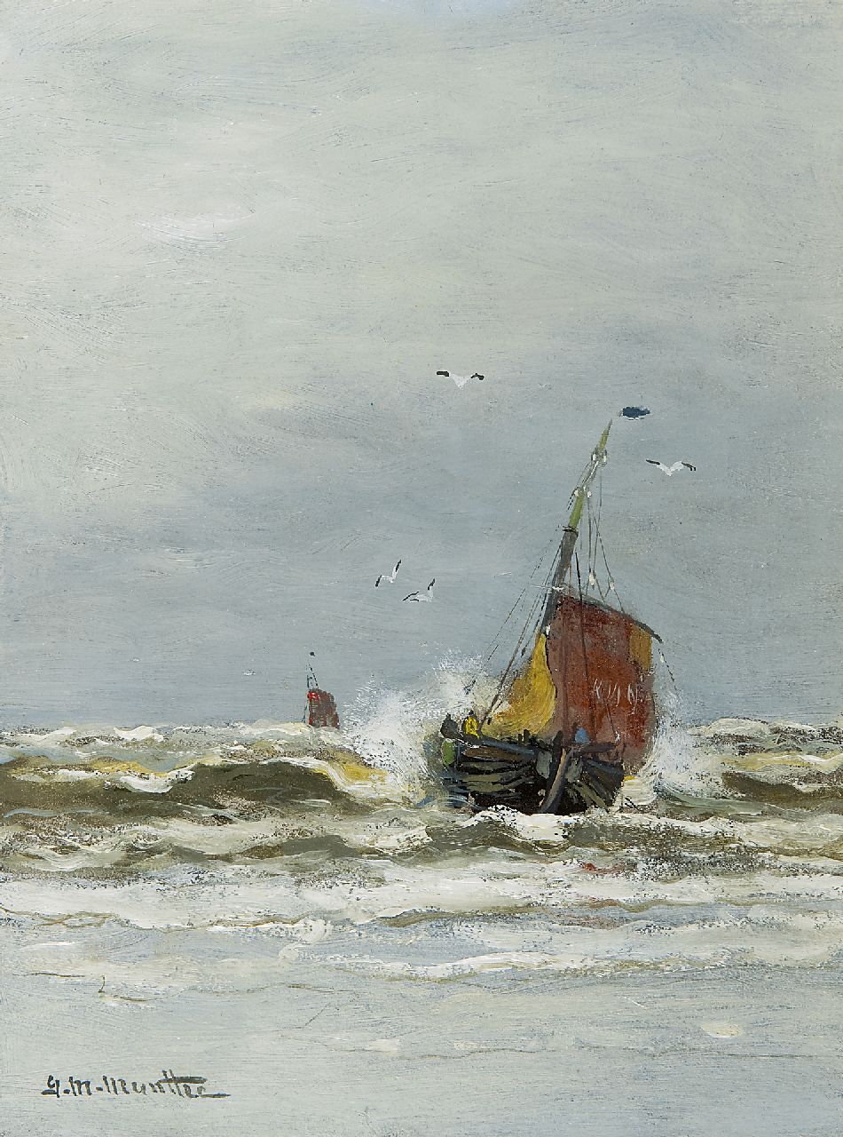 Munthe G.A.L.  | Gerhard Arij Ludwig 'Morgenstjerne' Munthe, Fishing boats Katwijk, oil on painter's board 23.9 x 18.2 cm, signed l.l.