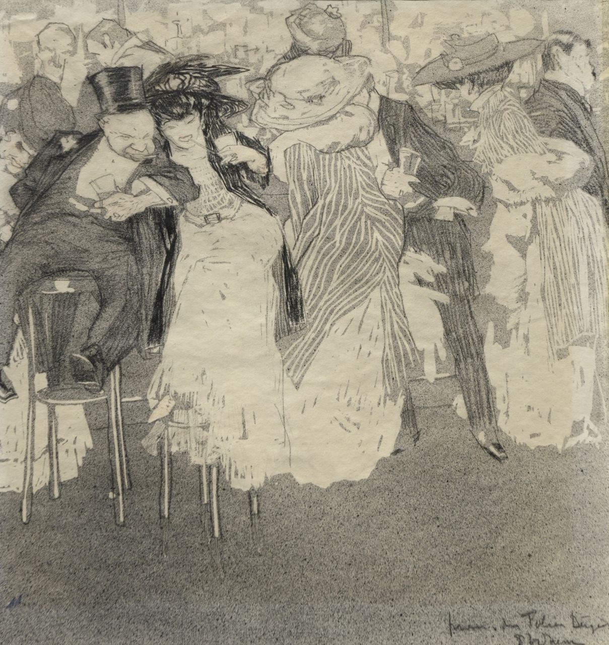 Hem P. van der | Pieter 'Piet' van der Hem, Henri de Toulouse-Lautrec at the Folies Bergère, Paris, ink and chalk on paper 32.9 x 31.4 cm, signed l.r.