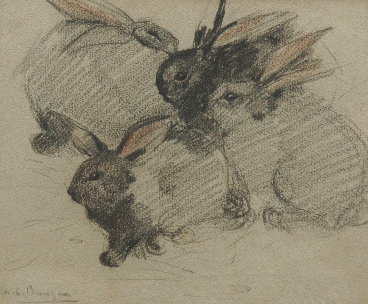 Bruigom M.C.  | Margaretha Cornelia 'Greta' Bruigom, Four rabbits, chalk on paper 24.1 x 29.0 cm, signed l.l.