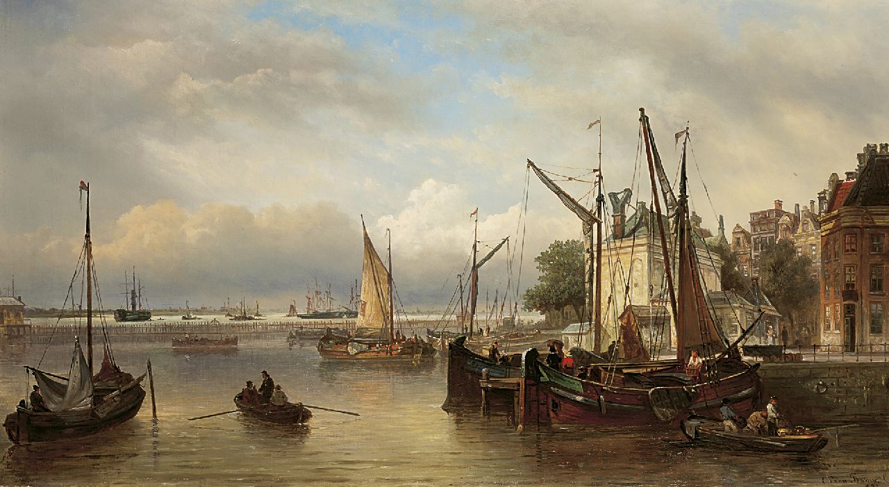 Bommel E.P. van | Elias Pieter van Bommel, A Dutch harbour, oil on canvas 52.4 x 95.4 cm, signed l.r. and dated 1881