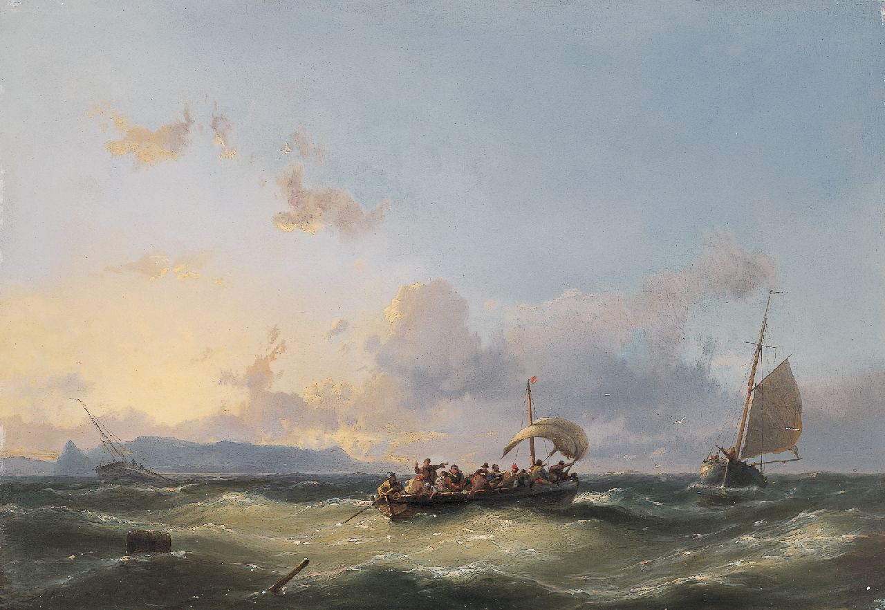 Koekkoek J.H.B.  | Johannes Hermanus Barend 'Jan H.B.' Koekkoek, Sailing vessels off the coast, oil on panel 30.0 x 43.7 cm, signed l.l. and dated '61