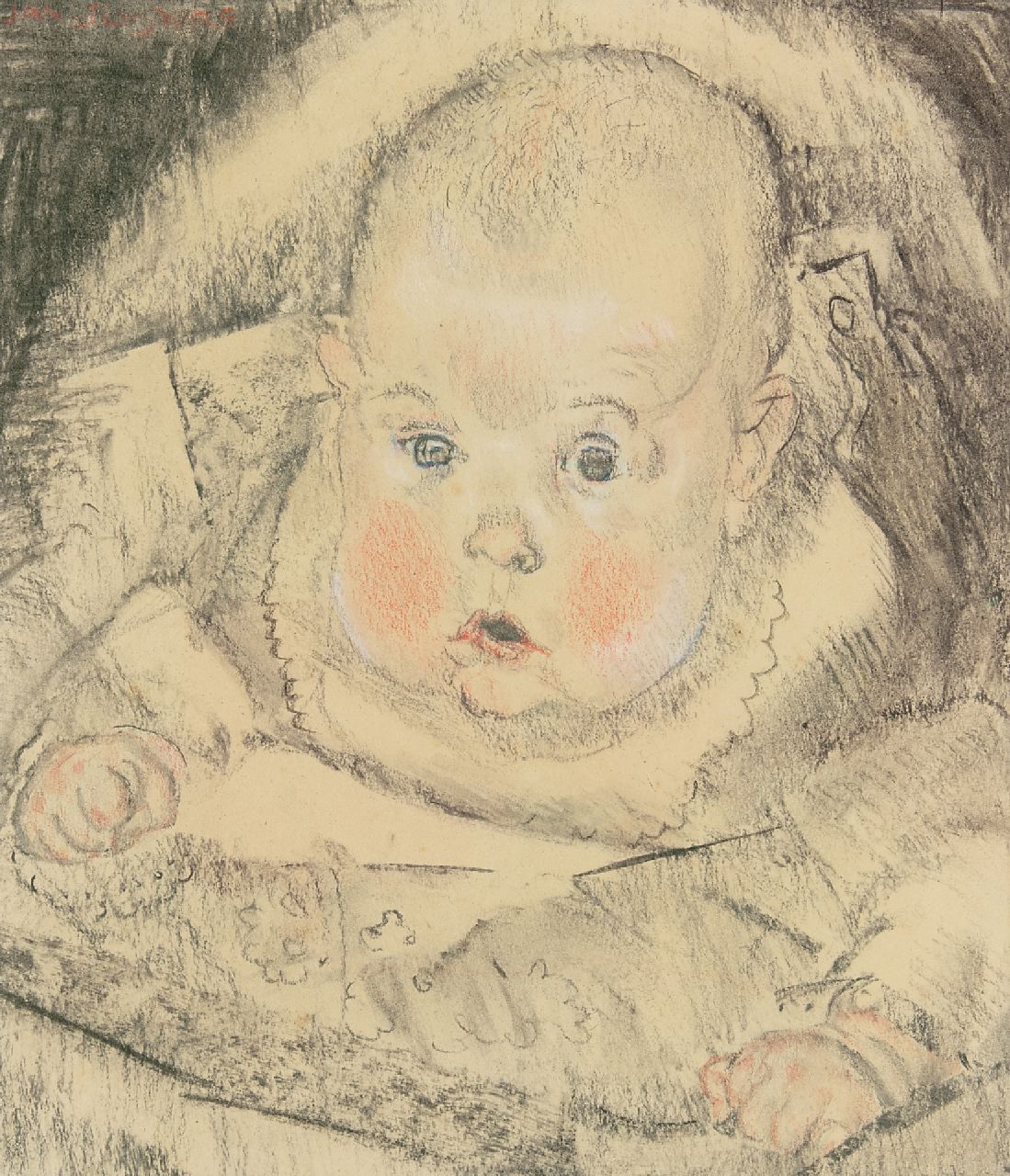 Sluijters J.C.B.  | Johannes Carolus Bernardus 'Jan' Sluijters | Watercolours and drawings offered for sale | Portrait of a baby, charcoal and chalk on paper 29.0 x 25.3 cm, signed u.l.