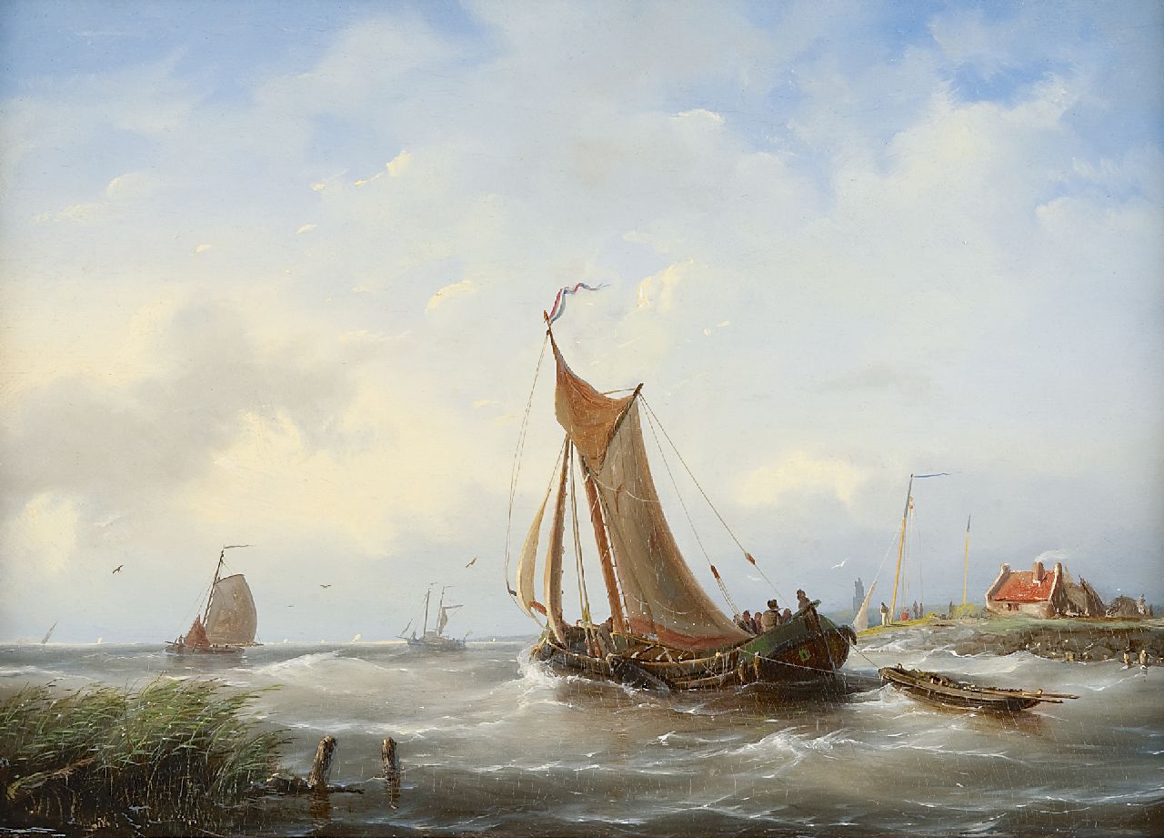 Riegen N.  | Nicolaas Riegen, Setting sail, oil on panel 30.0 x 41.7 cm, signed l.l. (vaguely)