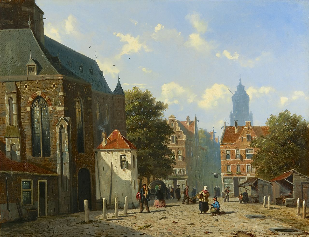Roosdorp F.  | Frederik Roosdorp, A view of a Dutch church square, oil on canvas 55.9 x 71.4 cm