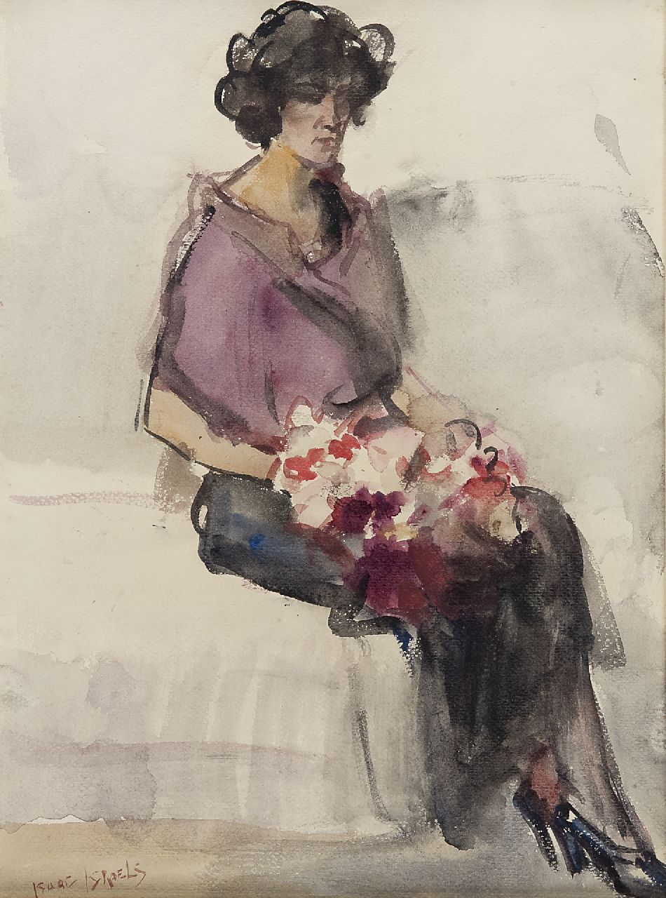 Israels I.L.  | 'Isaac' Lazarus Israels, Seated lady with flowers in Bern, watercolour on paper 39.8 x 29.8 cm, signed l.l.