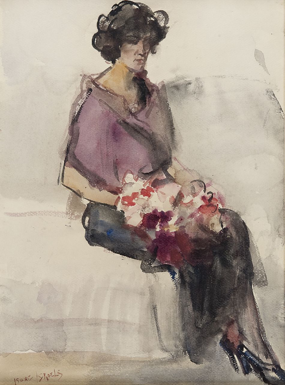 Israels I.L.  | 'Isaac' Lazarus Israels, Seated lady with flowers in Bern, watercolour on paper 39.8 x 29.8 cm, signed l.l.