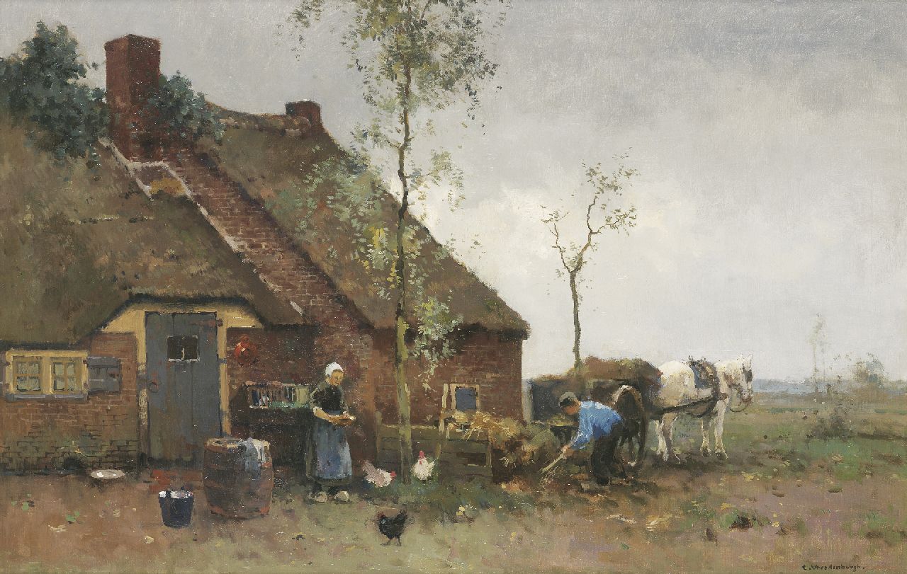 Vreedenburgh C.  | Cornelis Vreedenburgh, A busy farmyard, oil on canvas 58.4 x 89.0 cm, signed l.r.