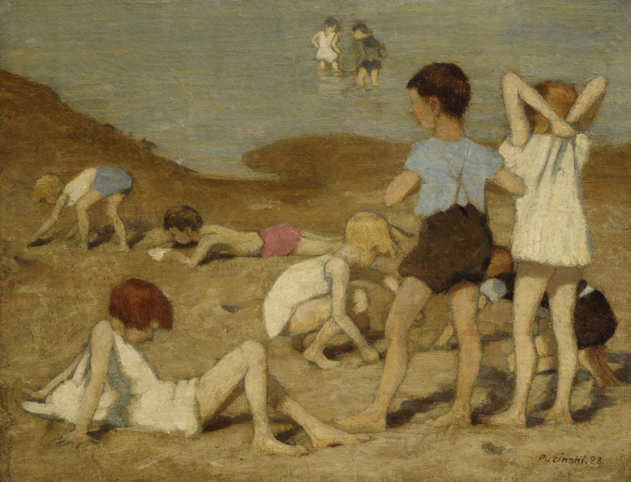 Pucinski V.  | Viktor Pucinski, Children at the beach, oil on canvas 35.9 x 45.8 cm, signed l.r. and dated '28