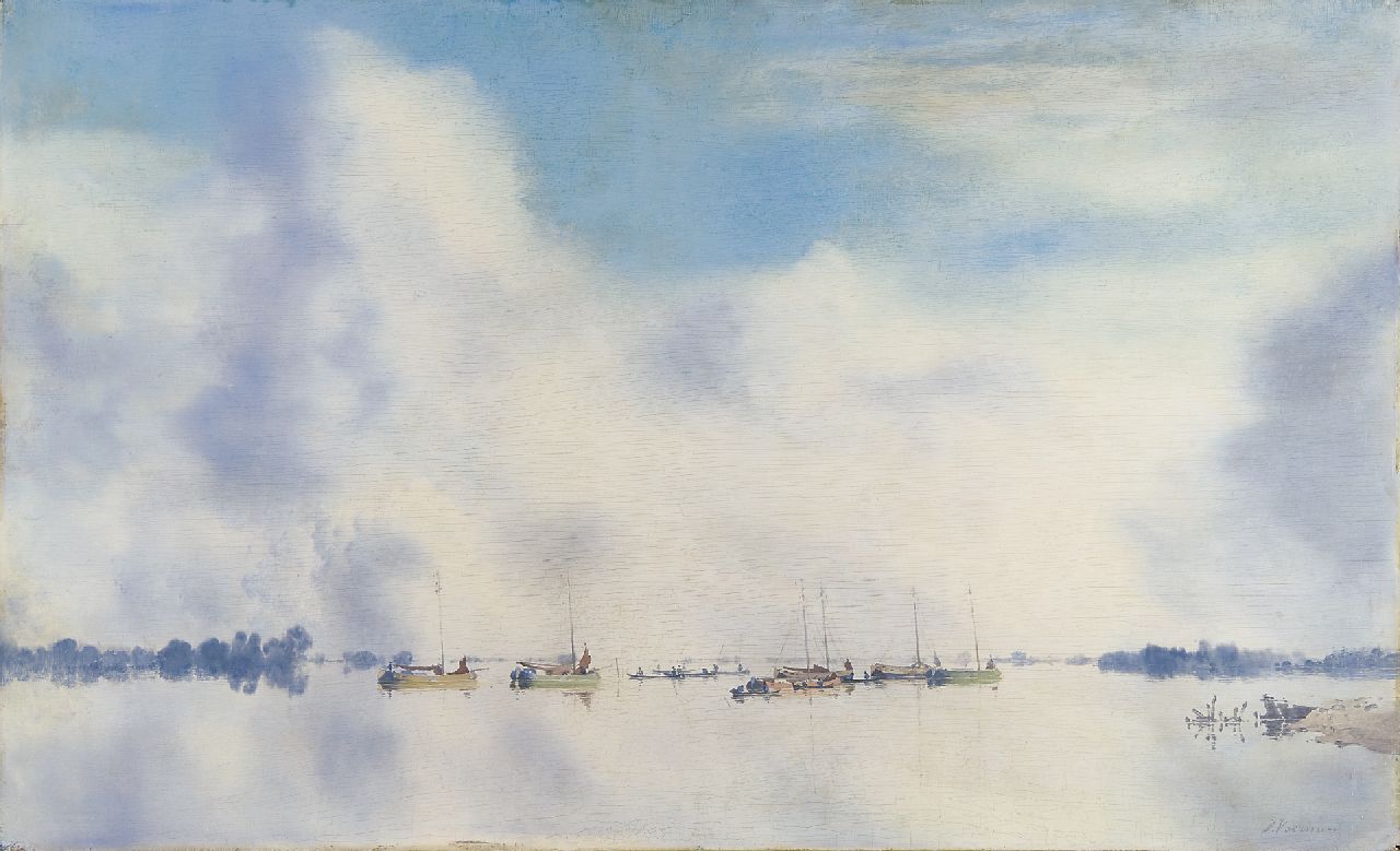 Voerman sr. J.  | Jan Voerman sr., The river IJssel with sailing vessels, oil on board 45.5 x 75.1 cm, signed l.r.
