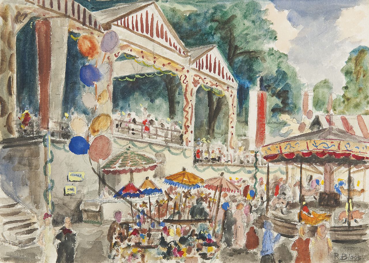 Bloos R.W.  | 'Richard' Willi Bloos, The fair, pencil and watercolour on paper 24.3 x 33.1 cm, signed l.r. and l.r. dated (indistinctly, in pencil) 1950