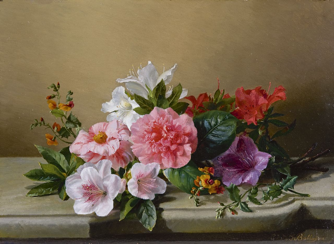 Sande Bakhuyzen G.J. van de | 'Gerardine' Jacoba van de Sande Bakhuyzen, A flower still life, oil on panel 28.2 x 38.9 cm, signed l.r.