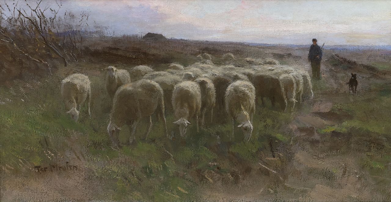 Meulen F.P. ter | François Pieter ter Meulen, Shepherd with his flock, oil on canvas 34.6 x 61.3 cm, signed l.l.