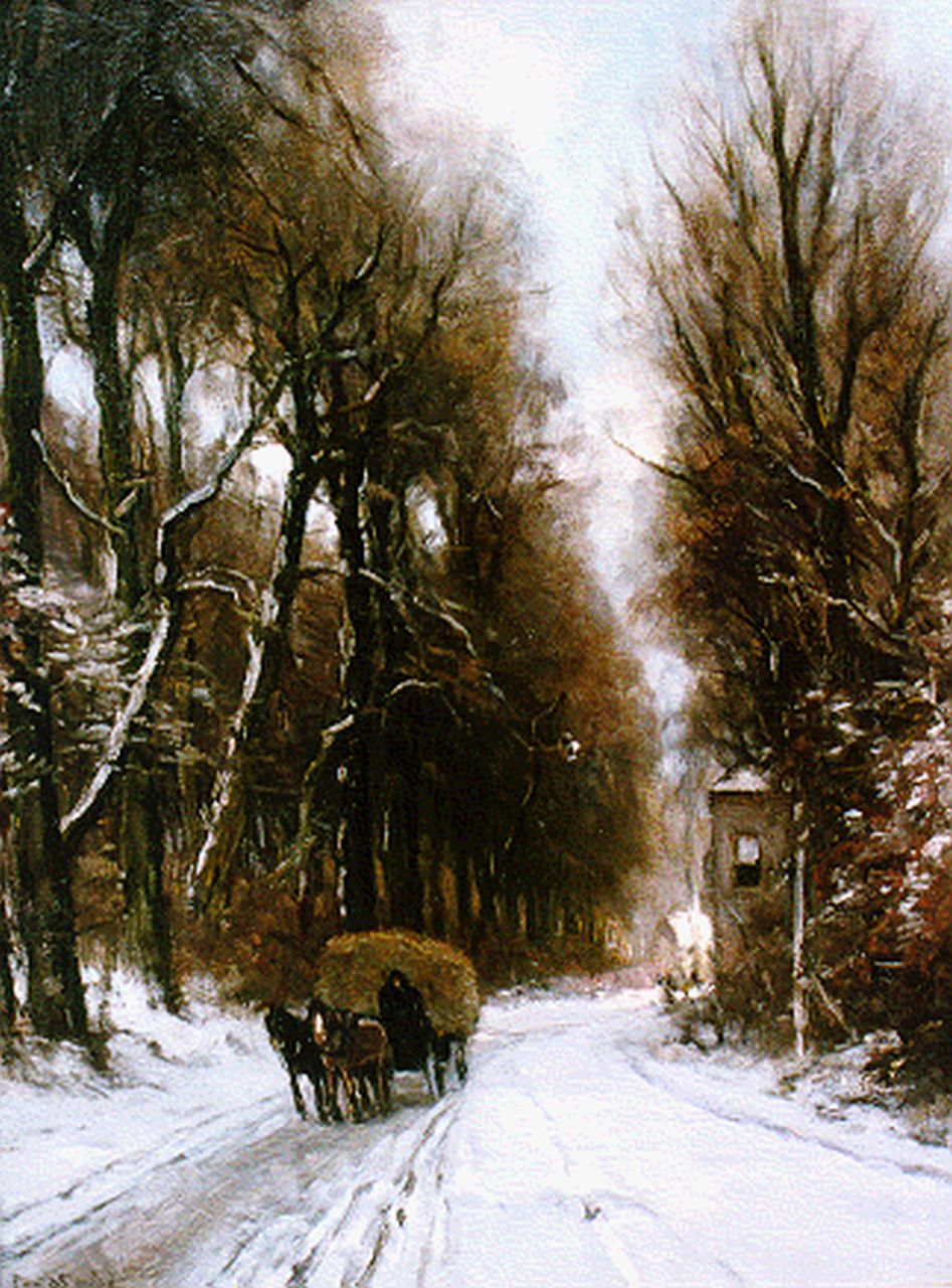Apol L.F.H.  | Lodewijk Franciscus Hendrik 'Louis' Apol, A hay-wagon in a snow-covered landscape, oil on canvas 70.2 x 55.4 cm, signed l.l.
