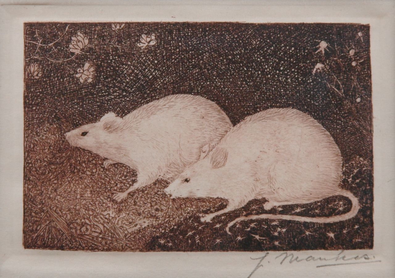 Mankes J.  | Jan Mankes, Two mice, etching on paper 6.5 x 10.2 cm, signed l.r. (in pencil) and executed in 1916
