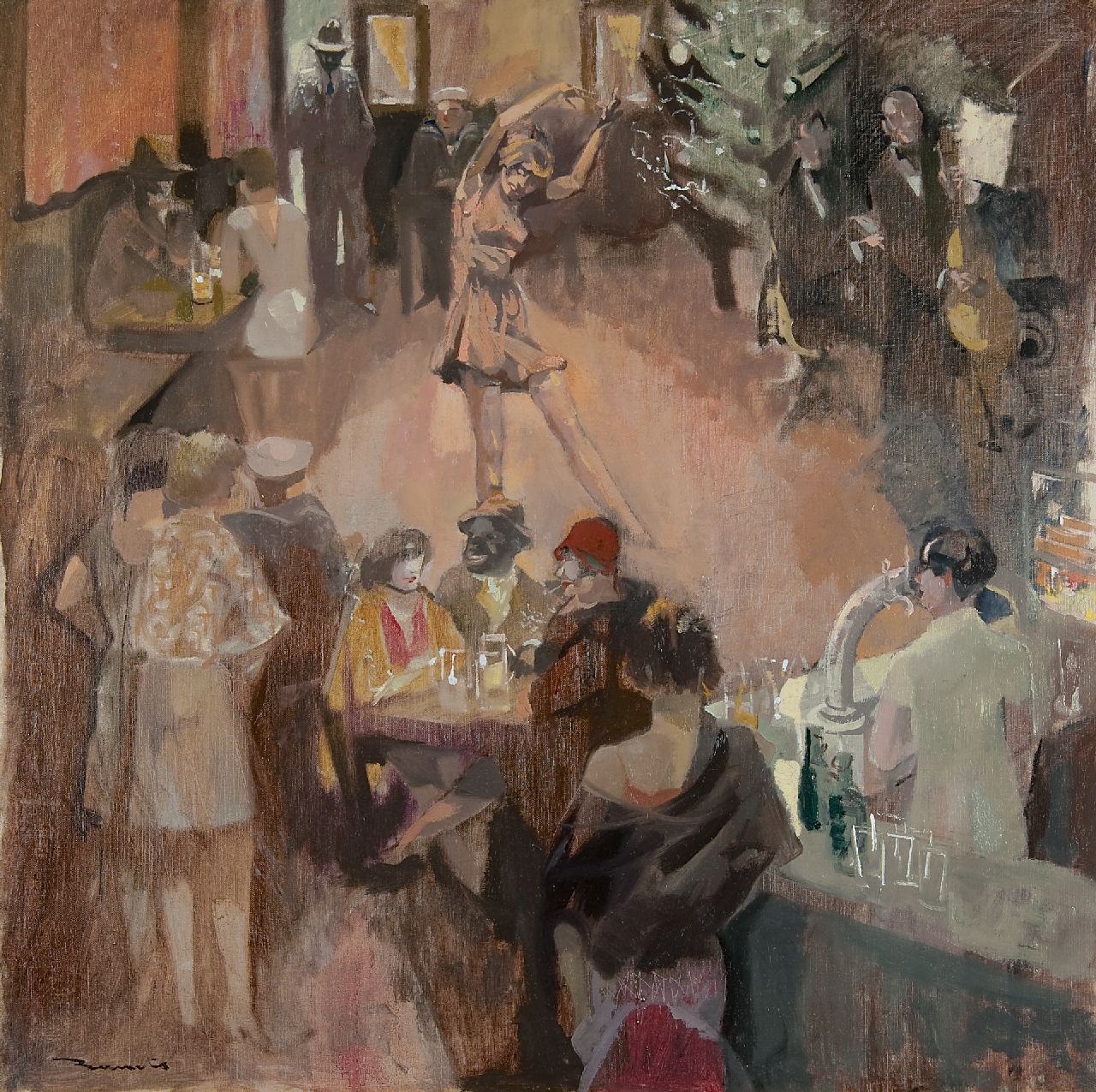 Bervoets L.  | Leo Bervoets | Paintings offered for sale | Café dansant, oil on canvas 80.4 x 80.2 cm, signed l.l.