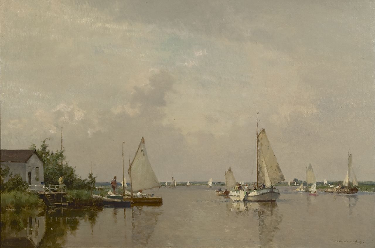 Vreedenburgh C.  | Cornelis Vreedenburgh, A view of a lake with a lemsteraak and other sailing vessels, oil on canvas 60.2 x 90.2 cm, signed l.r. and dated 1936