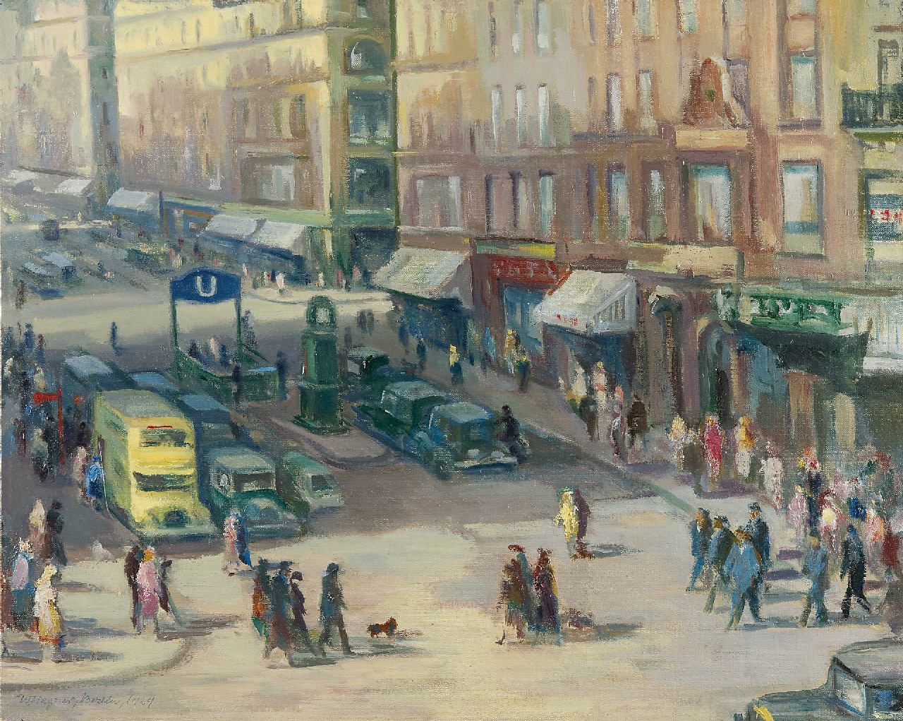 Wagner W.  | Wilhelm Wagner, The Friedrichstrasse in Berlin, oil on canvas 40.3 x 50.3 cm, signed l.l. and with artist's stamp on the stretcher and dated 'Berlin, 1929'