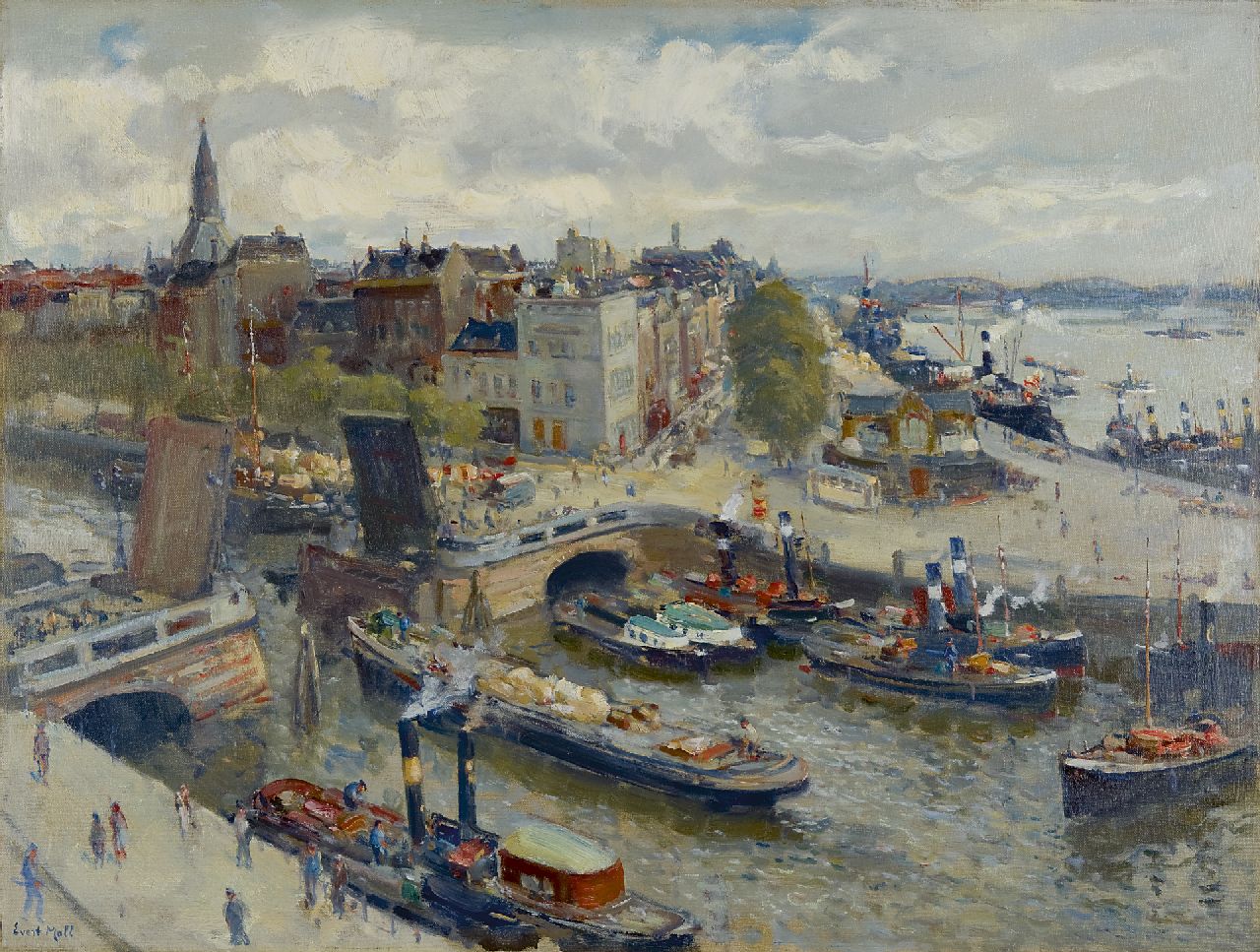 Moll E.  | Evert Moll, A view of de Boompjes, Rotterdam, oil on canvas 61.0 x 80.7 cm, signed l.l.
