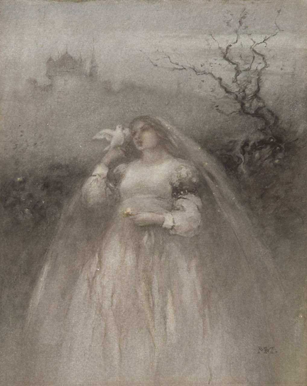 Maris M.  | Matthijs 'Thijs' Maris, The young bride, watercolour on paper 27.7 x 22.3 cm, signed l.r. with monogram and painted ca. 1875-1876