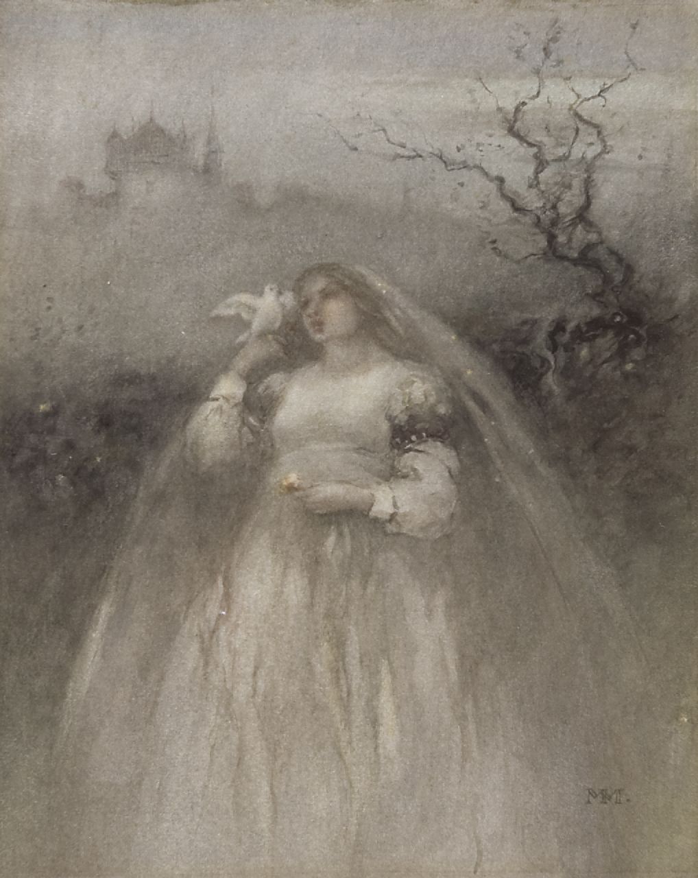 Maris M.  | Matthijs Maris, The young bride, watercolour on paper 27.7 x 22.3 cm, signed l.r. with monogram and painted ca. 1875-1876