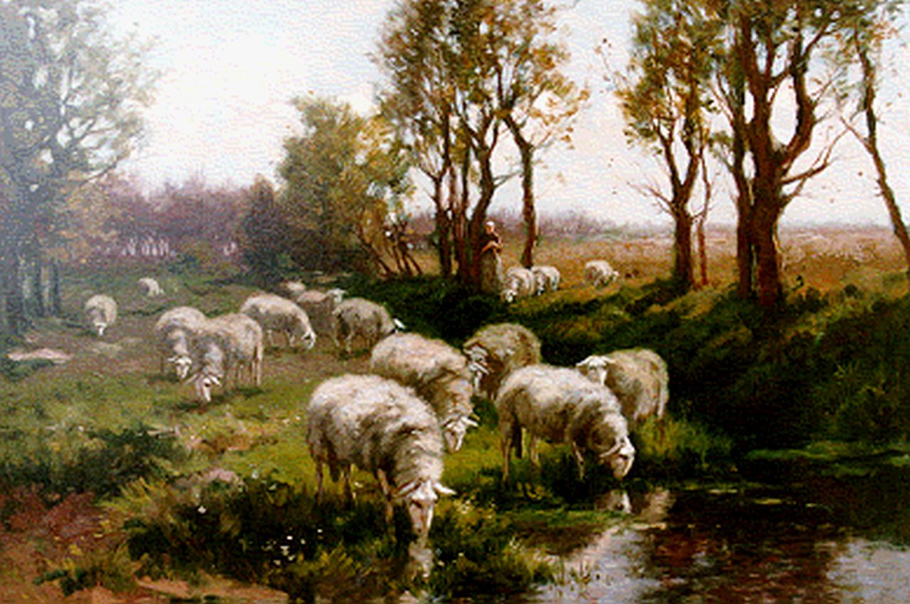 Leurs J.K.   | Johannes Karel Leurs, Shepherdess with flock, oil on canvas 47.5 x 67.5 cm, signed l.r.