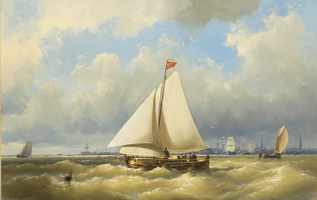 Koekkoek J.H.B.  | Johannes Hermanus Barend 'Jan H.B.' Koekkoek, A pleasure yacht sailing near Amsterdam, oil on canvas 59.9 x 93.3 cm, signed l.l.