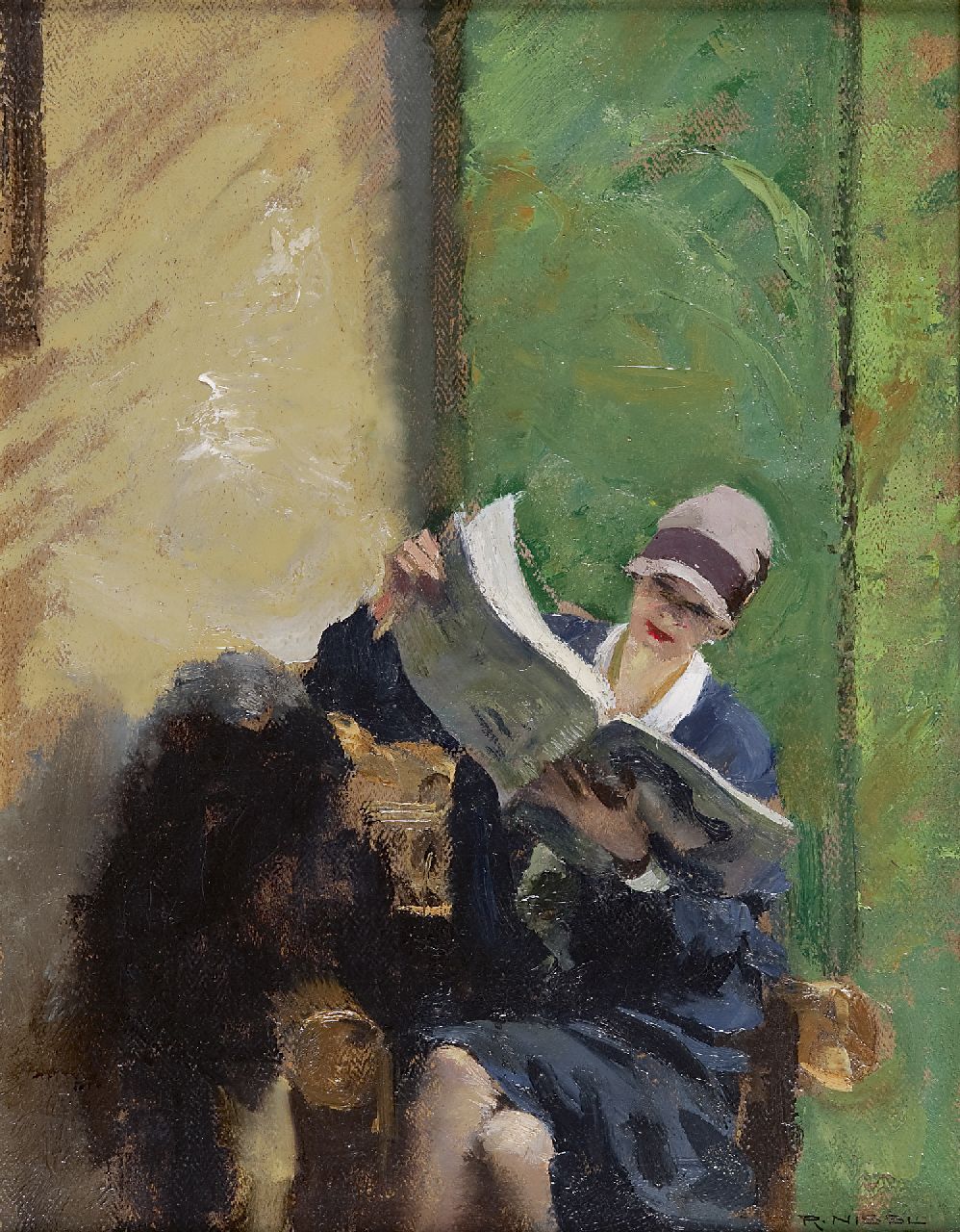 Nissl R.  | Rudolf Nissl, A young woman, reading a magazine  “das neue Journal”, oil on canvas 45.0 x 35.0 cm, signed l.r.