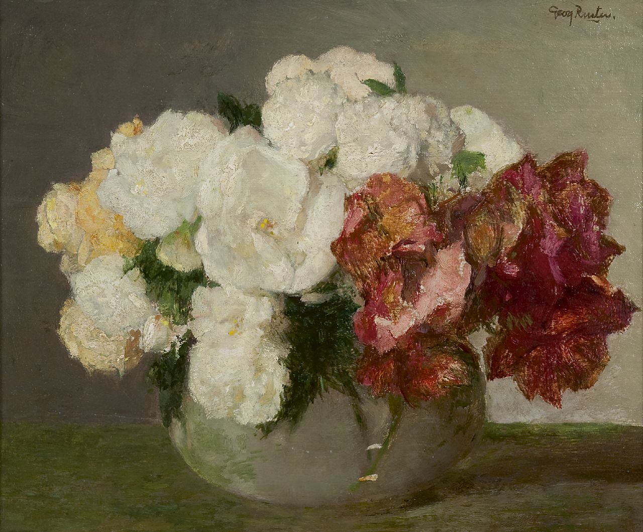 Rueter W.C.G.  | Wilhelm Christian 'Georg' Rueter, Roses, oil on panel 33.6 x 40.6 cm, signed u.r.