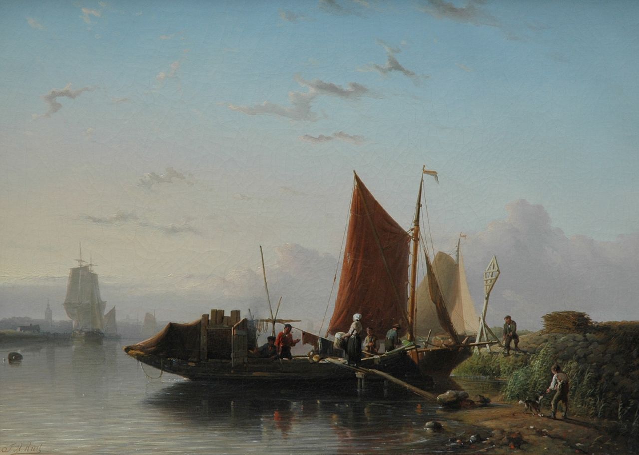 Rust J.A.  | Johan 'Adolph' Rust, The ferry, oil on canvas 39.2 x 54.0 cm, signed l.l.