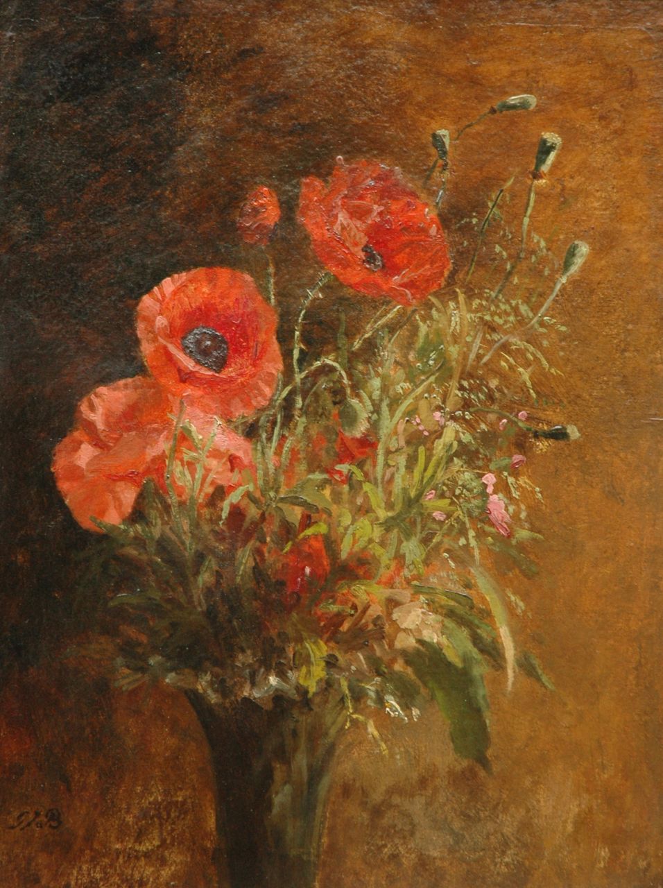 Sande Bakhuyzen G.J. van de | 'Gerardine' Jacoba van de Sande Bakhuyzen, Still life with poppies, oil on painter's board laid down on panel 48.0 x 36.2 cm, signed l.l. with initials