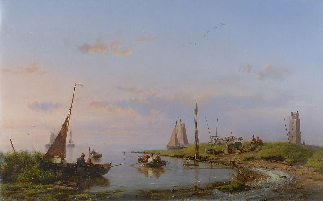 Koekkoek H.  | Hermanus Koekkoek, A fine day along the Zuiderzee, oil on canvas 37.2 x 58.6 cm, signed l.r. and dated 1869
