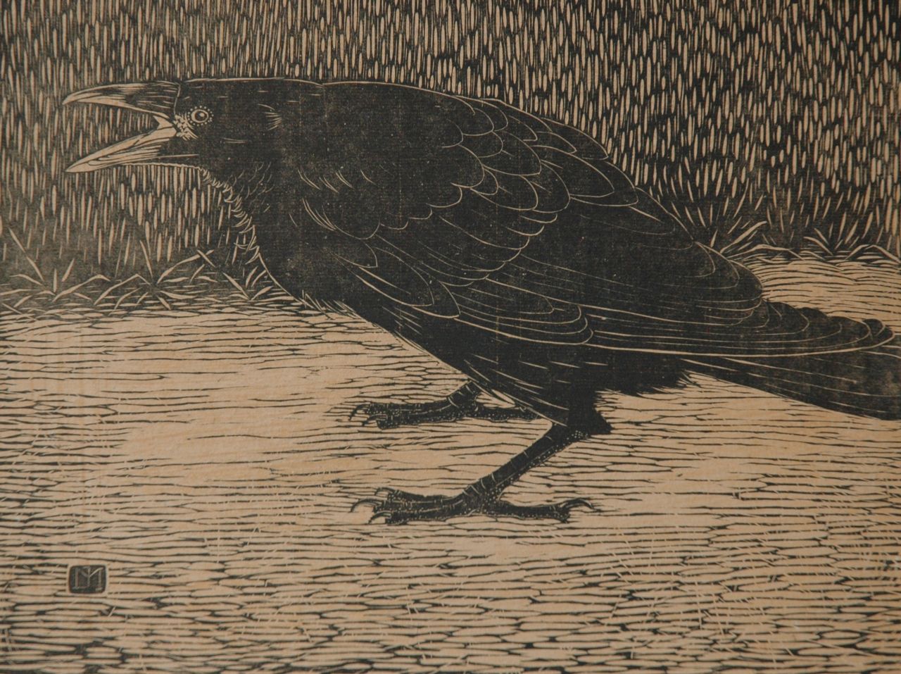 Mankes J.  | Jan Mankes, Screaming crow, woodcut on paper 18.3 x 23.8 cm, signed with monogram in the block and executed in 1918