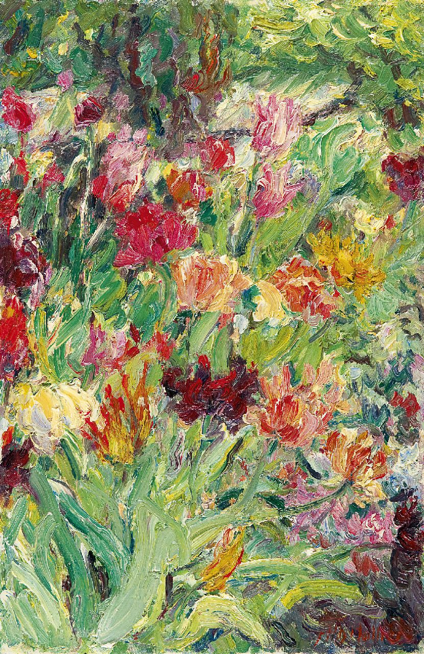 Hallier H.T.  | Hans Theodor Hallier, Tulips, oil on canvas 55.5 x 36.3 cm, signed l.r.