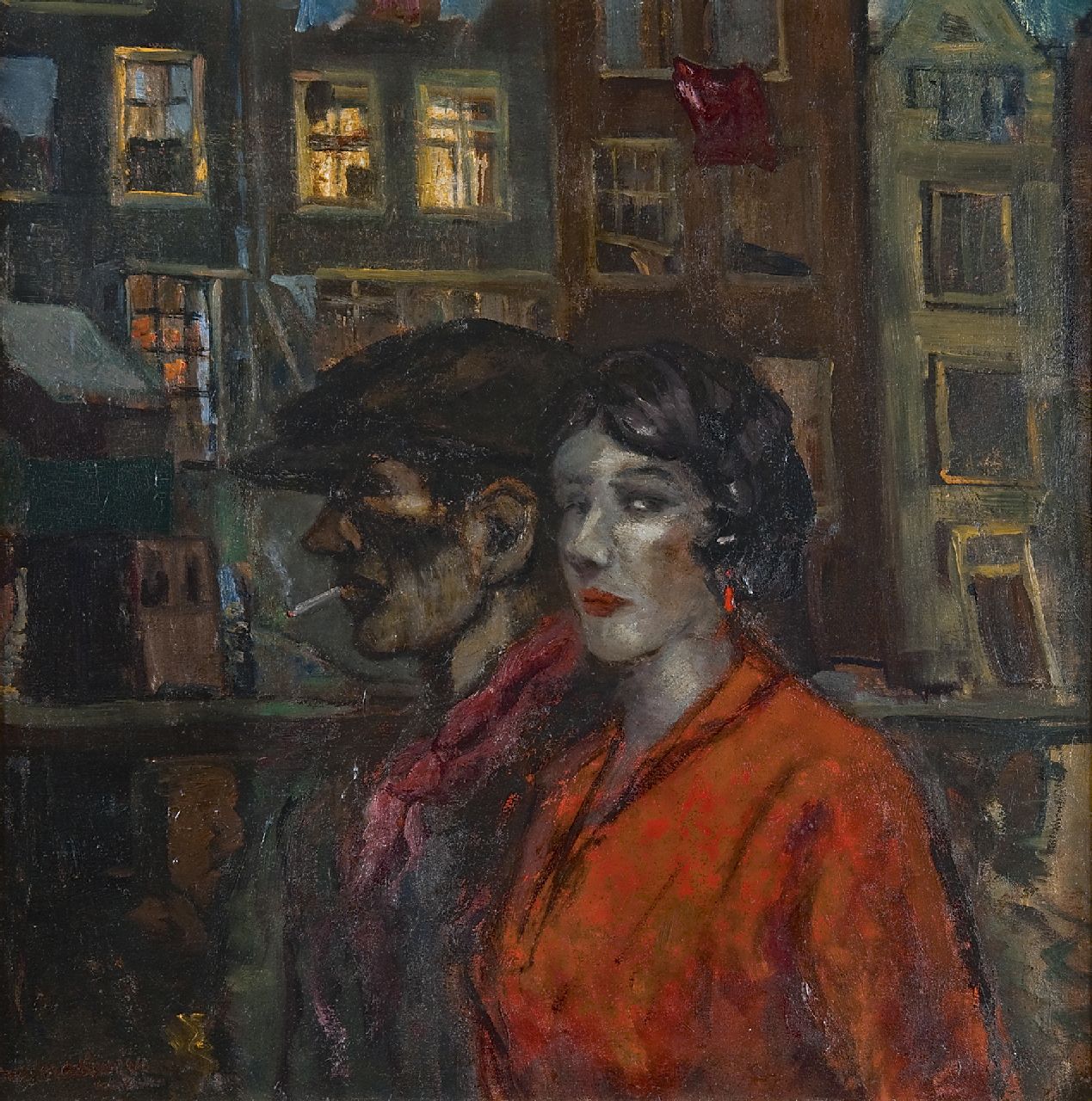 Mackenzie M.H.  | Marie Henri Mackenzie, At the Walletjes, Amsterdam: nighttime company, oil on board 61.8 x 61.0 cm, signed l.l.