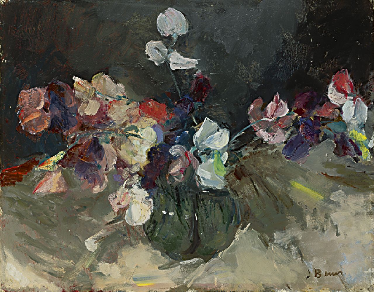 Bauer-Stumpff J.  | Johanna 'Jo' Bauer-Stumpff, A still life with sweetpea, oil on canvas 37.0 x 47.0 cm, signed l.r.