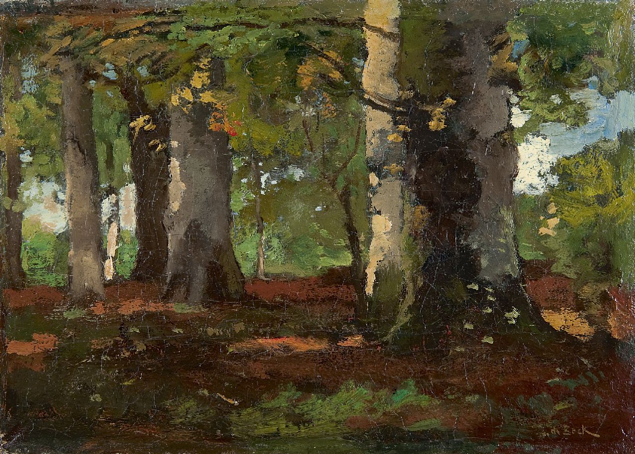 Bock T.E.A. de | Théophile Emile Achille de Bock, Beech trees near Renkum, oil on canvas 25.2 x 35.3 cm, signed l.r.