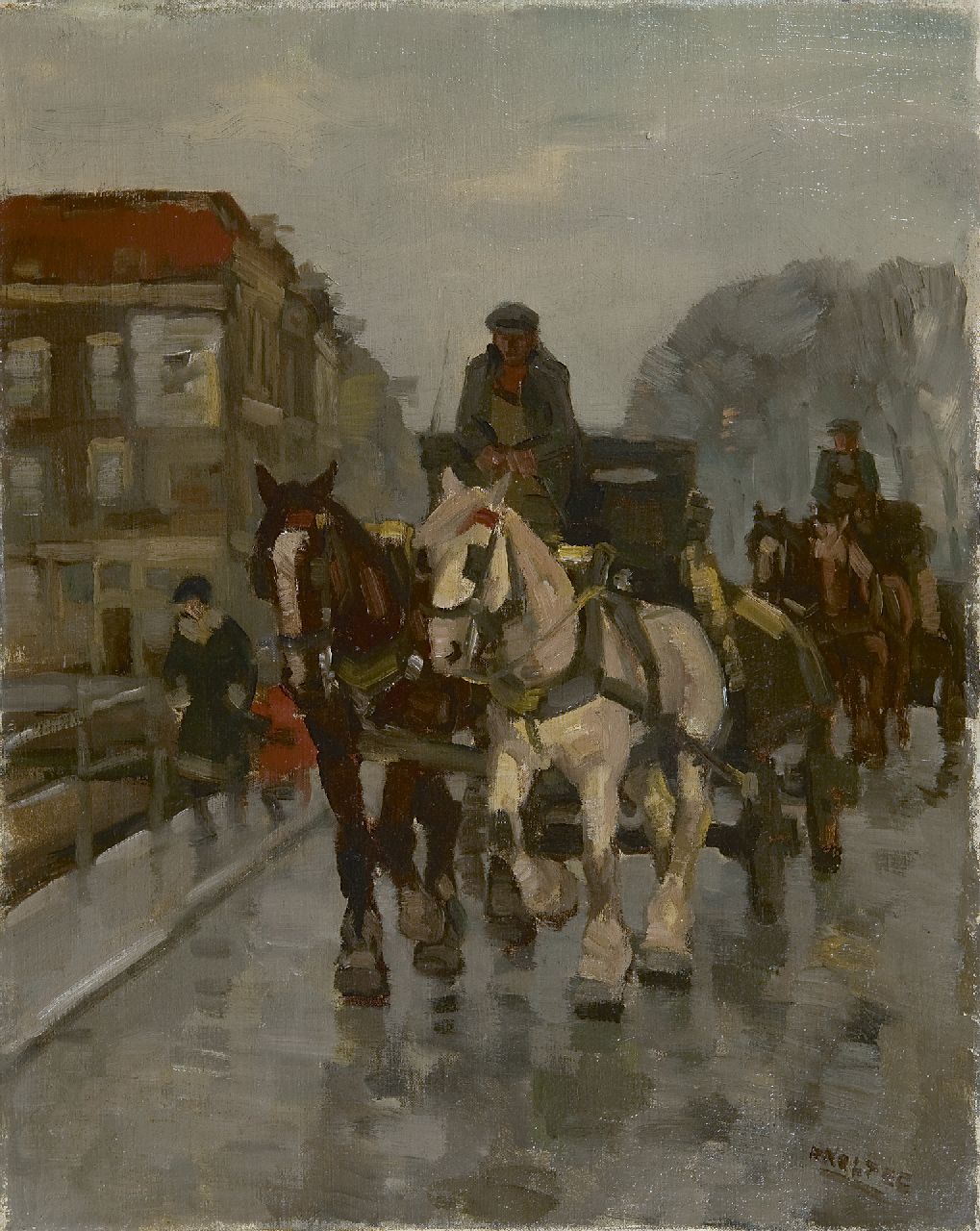 Noltee B.C.  | Bernardus Cornelis 'Cor' Noltee, Carts on a bridge, oil on canvas 50.4 x 40.7 cm, signed l.r.