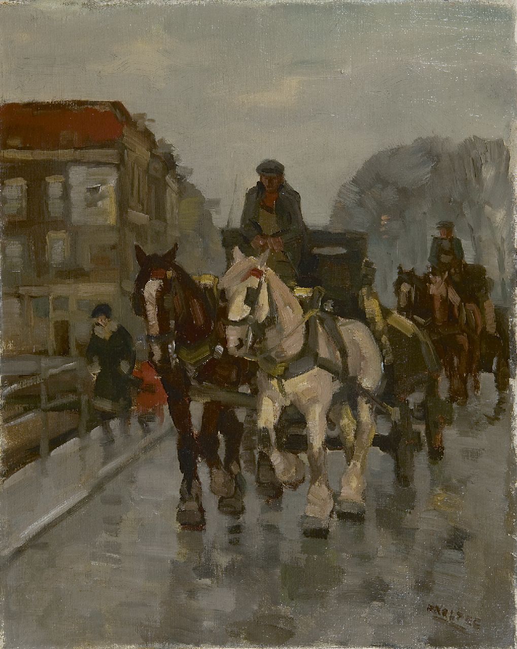 Noltee B.C.  | Bernardus Cornelis 'Cor' Noltee, Carts on a bridge, oil on canvas 50.4 x 40.7 cm, signed l.r.