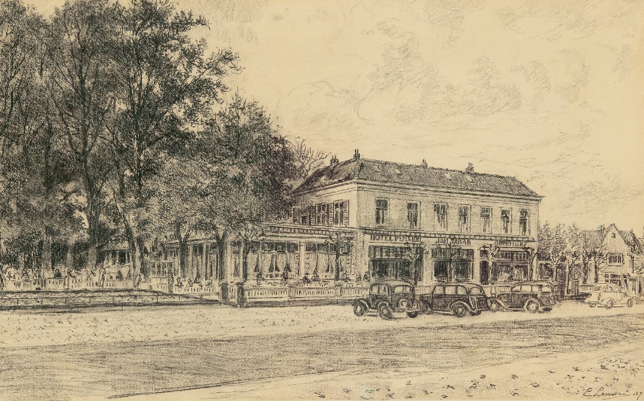 Louis Landré | Hotel Jan Tabak in Bussum, chalk on paper, 32.0 x 51.5 cm, signed l.r. and dated '37