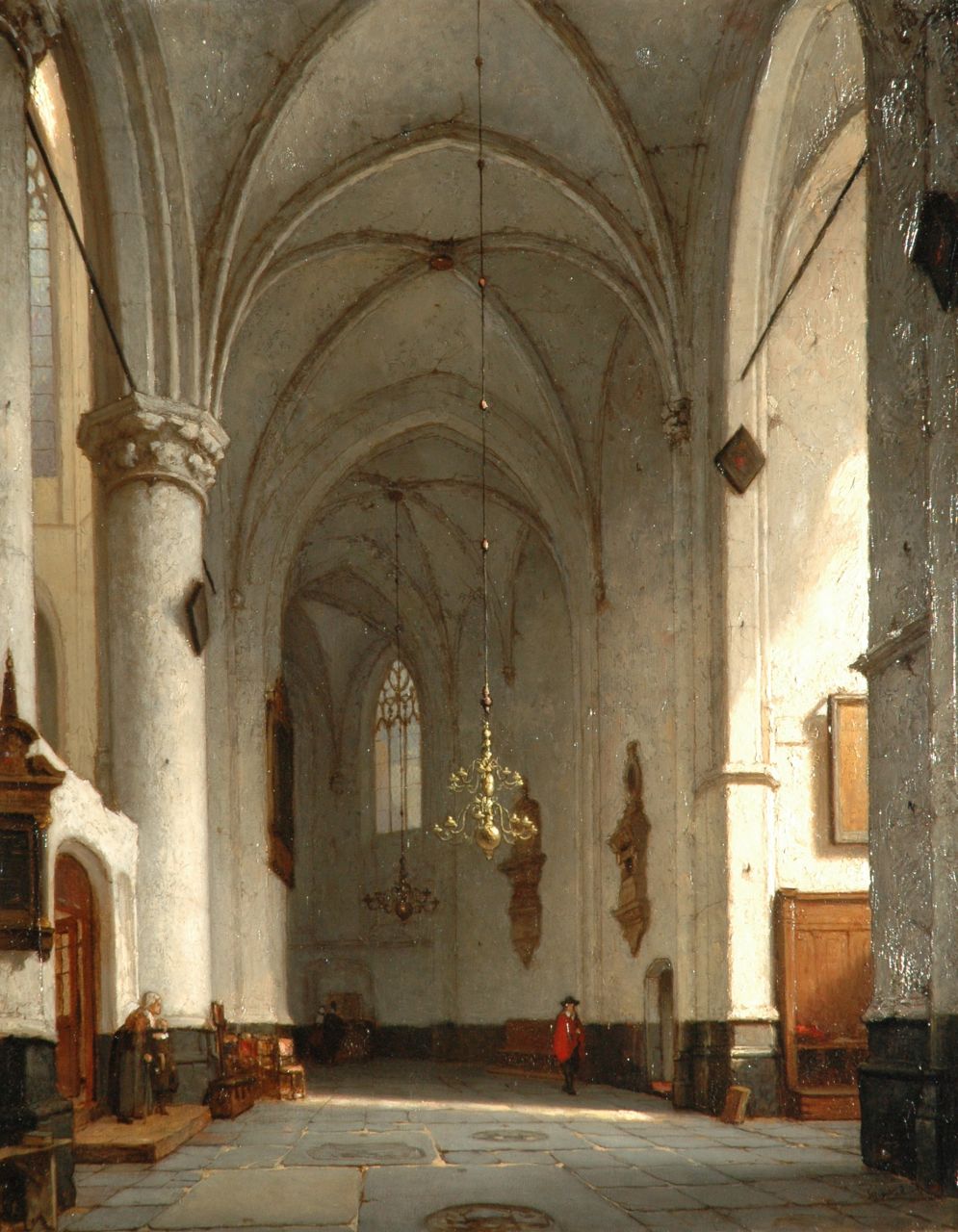 Schenkel J.J.  | Jan Jacob Schenkel, A sunlit church interior, oil on panel 57.3 x 44.5 cm, signed l.r.