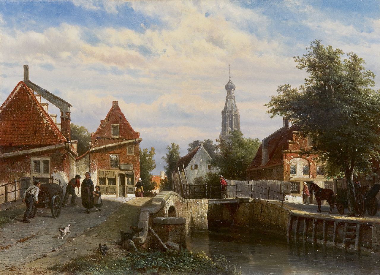 Springer C.  | Cornelis Springer, A view on the Staaleversgracht in Enkhuizen, oil on panel 36.2 x 50.0 cm, signed l.l. and dated 1866