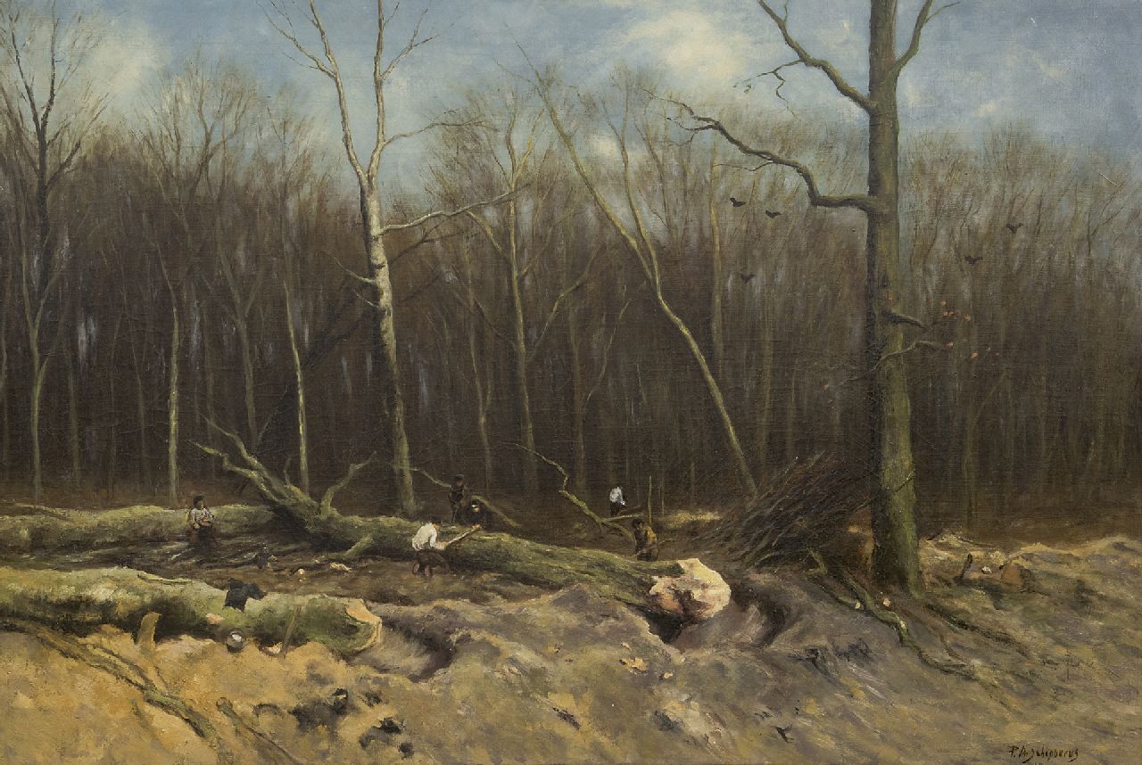 Schipperus P.A.  | Pieter Adrianus 'Piet' Schipperus | Paintings offered for sale | Woodcutters at work, oil on canvas 55.3 x 80.9 cm, signed l.r.