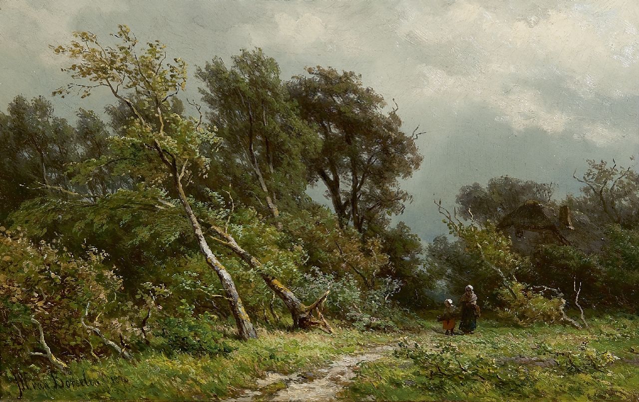 Borselen J.W. van | Jan Willem van Borselen, Gathering faggots after the storm, oil on panel 22.5 x 35.3 cm, signed l.l. and dated 1870
